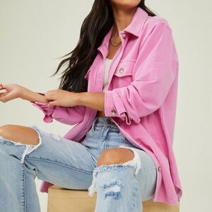 Soft Pink Ribbed Oversized Shacket Cozy Button Front Layering XS Altar’d State